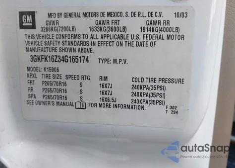 2004 GMC Yukon Xl 1500 Slt from USA, damaged, VIN 3GKFK16Z34G165174